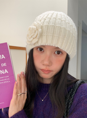 2026东大门新款花朵护耳针织帽女