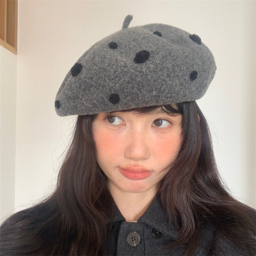 法式纯羊毛立体玫瑰花贝雷帽子女