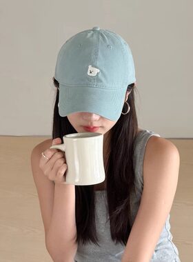 夏天的湖水蓝色小狗刺绣遮阳帽女