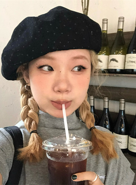 【miu系穿搭】韩版复古满天星贝雷帽子女百搭显脸小时髦八角帽潮