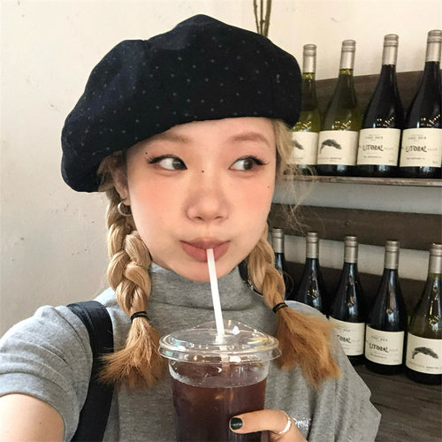 miu系穿搭复古满天星贝雷帽子女