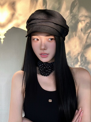 水洗亚麻褶皱设计八角帽气质薄款