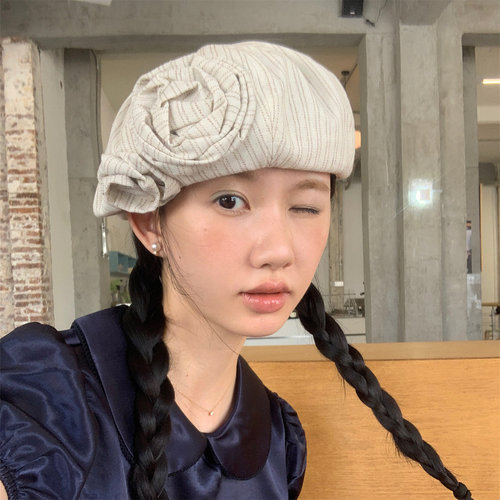 立体玫瑰花朵贝雷帽气质画家帽女