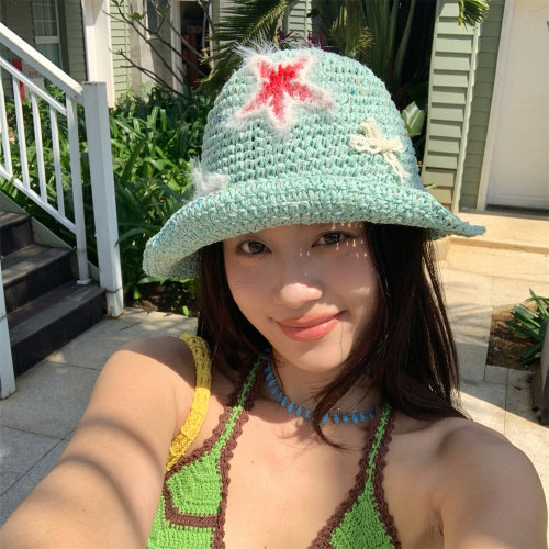 海边很出片薄荷奶绿海星编织草帽