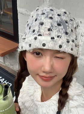 夏日空气感小众蕾丝波点花朵帽薄