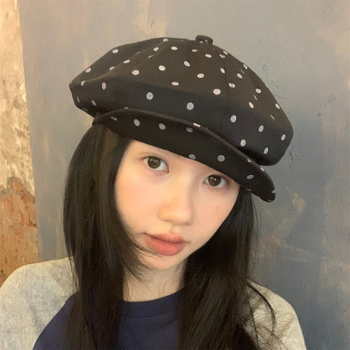 复古波点八角帽显脸小云朵画家帽