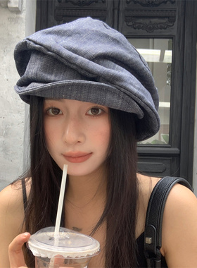 【古早艺术家】日系小众大版型褶皱画家帽可翻檐棉麻软丝八角帽潮