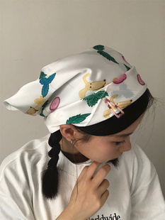 【樱桃与草莓】可爱水果印花头巾女夏季海边裹胸巾领巾小方巾丝巾