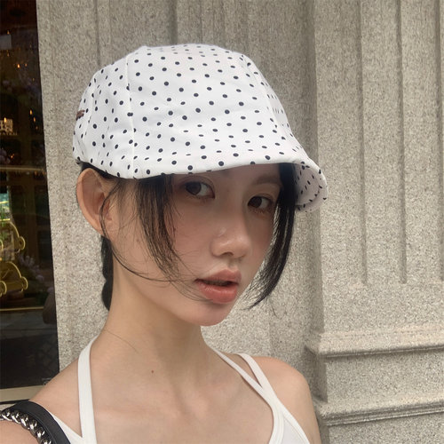 韩系波点软顶鸭舌帽显脸小马术帽