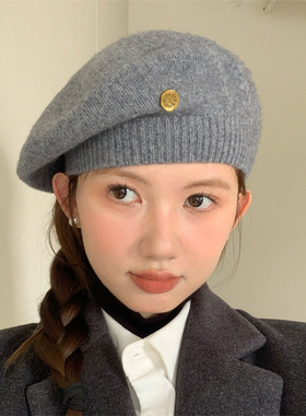 气质百搭高级灰色贝雷帽显白红色