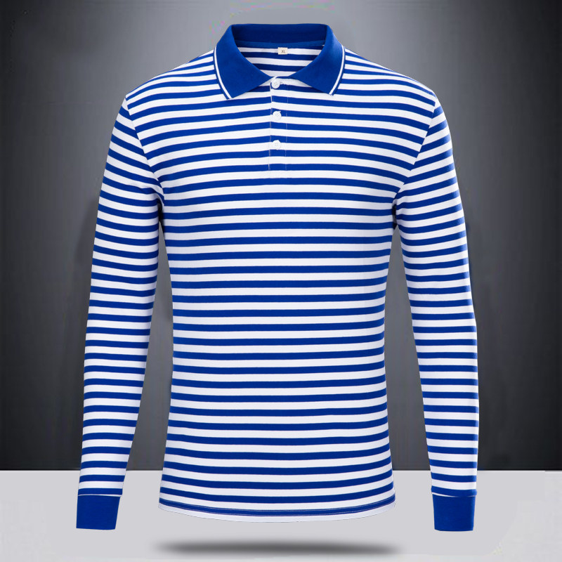 海魂衫中年男士长袖t恤春秋带领体桖爸爸春装保罗Polo衫翻领条纹T