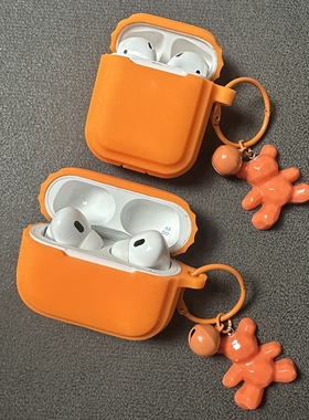 高级感橙色硅胶软壳适用于AirPodsPro2保护套AirPods1/2代无线蓝牙耳机壳AirPods3苹果耳机保护套AirPods3