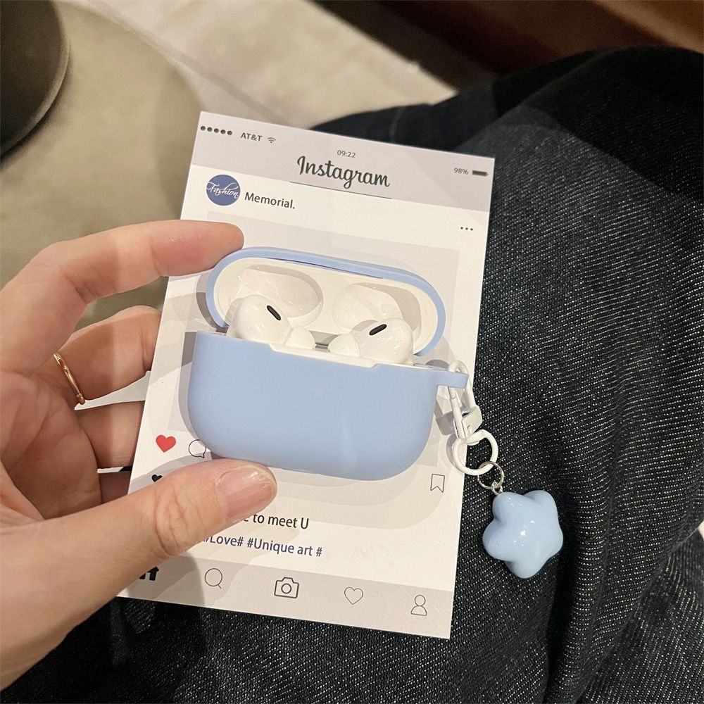 高级感天蓝色硅胶软壳适用于AirPodsPro2保护套AirPods1/2/3/4代耳机壳AirPods3耳机保护套华强北五代保护套