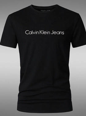 夏季新款ck短袖t恤男士圆领修身纯棉loog印花男装大码半袖打底衫