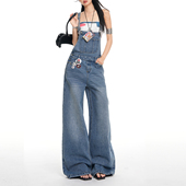 网红吊带裤 欧货牛仔背带裤 新款 宽松直筒显瘦2026年春季 子 女韩版