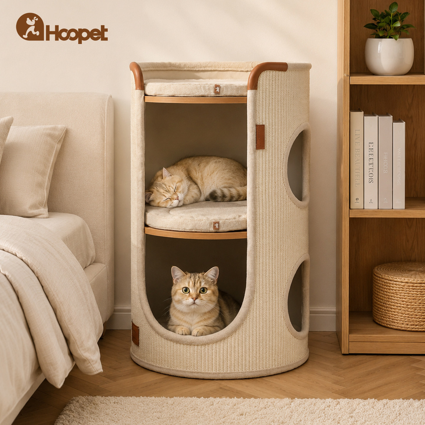 hoopet猫抓板耐磨不掉屑猫抓柱猫窝一体四季通用双层立式剑麻桶窝