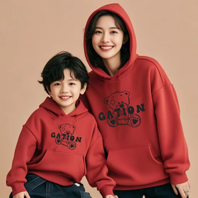 红色亲子装一家三口2025新