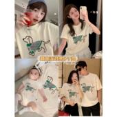 一家三口宽松母子母女全家装 T恤上衣2026夏季 短袖 小狗卡通亲子装