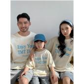 一家三口字母印花纯棉短袖 韩系亲子装 t恤母女母子潮 新款 2026夏装