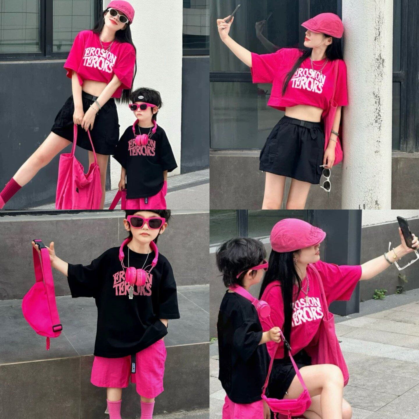 母子母女T恤亲子装一家三口四口夏季高级感中大童亲子服男童女宝