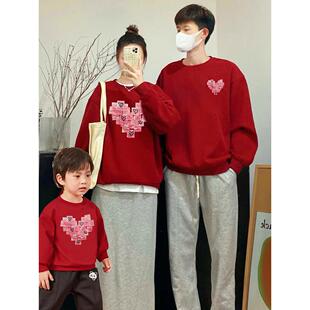 新年红色亲子装一家三口四口春秋冬季2026新款高级感母子女款卫衣