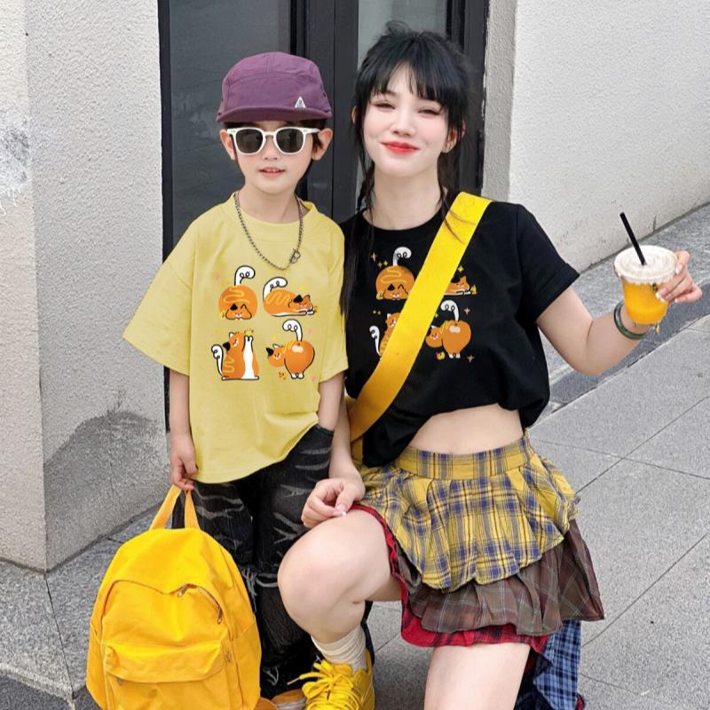 夏季韩版可爱小猫亲子宽松T恤