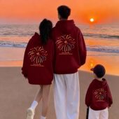 卫衣红色烟花母女款 新年亲子装 一家三四口高级感冬季 过年战袍班服