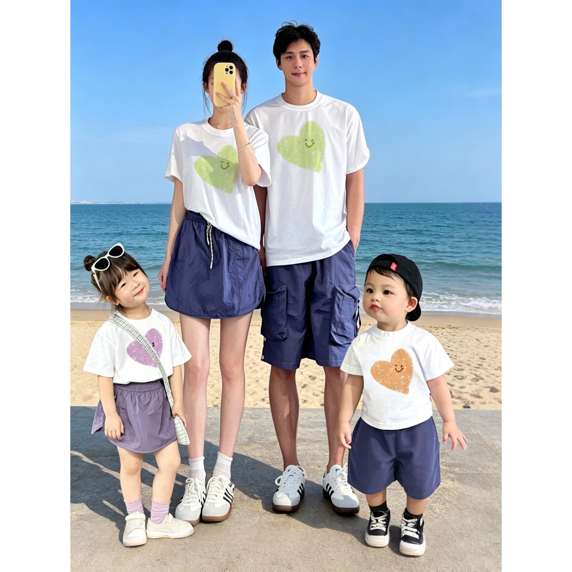 夏季海边亲子短袖纯棉婴儿哈衣