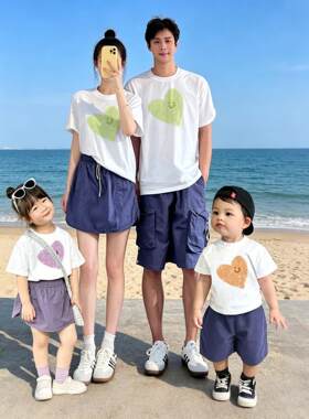 夏季海边亲子短袖纯棉婴儿哈衣