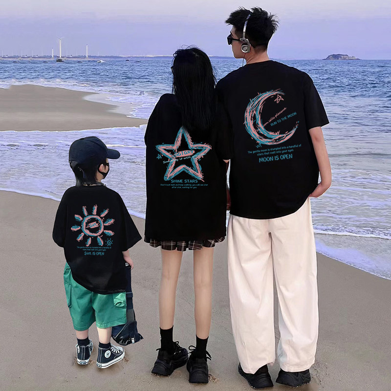 早春季亲子装2026新款夏天一家三口四口母子装童装纯棉短袖t恤衣