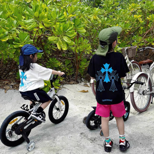 夏季男女童克罗短袖t恤中小童潮牌日系彩色十字架兄妹装半袖上衣