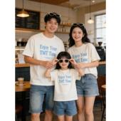 学校活动装 一家三四口亲子装 t恤母女母子家庭装 印花纯棉短袖 夏装
