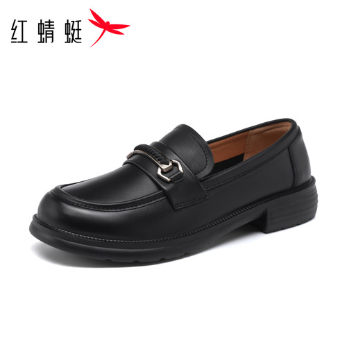 红蜻蜓一脚蹬头层牛皮真皮女鞋软