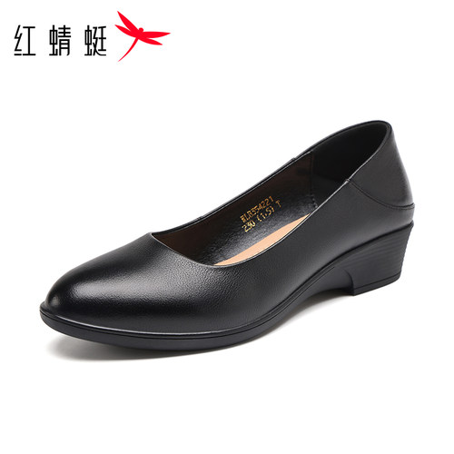 红蜻蜓百搭休闲坡跟小皮鞋女