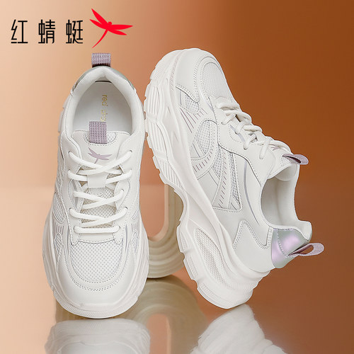 红蜻蜓女鞋老爹鞋织物网面透气轻