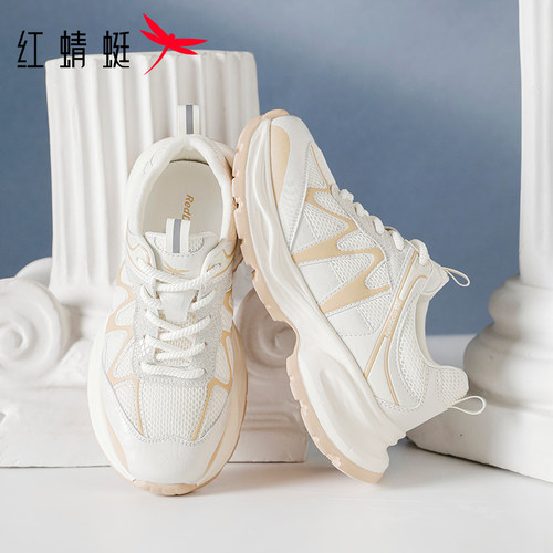 红蜻蜓织物运动休闲老爹鞋透气女