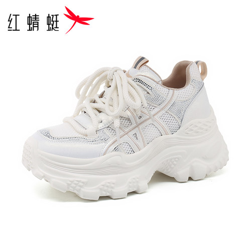 红蜻蜓厚底增高网面透气老爹鞋女
