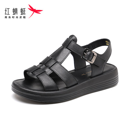 红蜻蜓罗马凉鞋妈妈凉鞋真皮