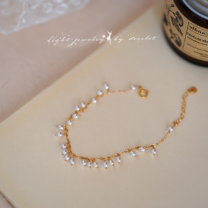 满天星|美国14K注金天然强光珍珠流苏手链轻奢手工制作可碰水