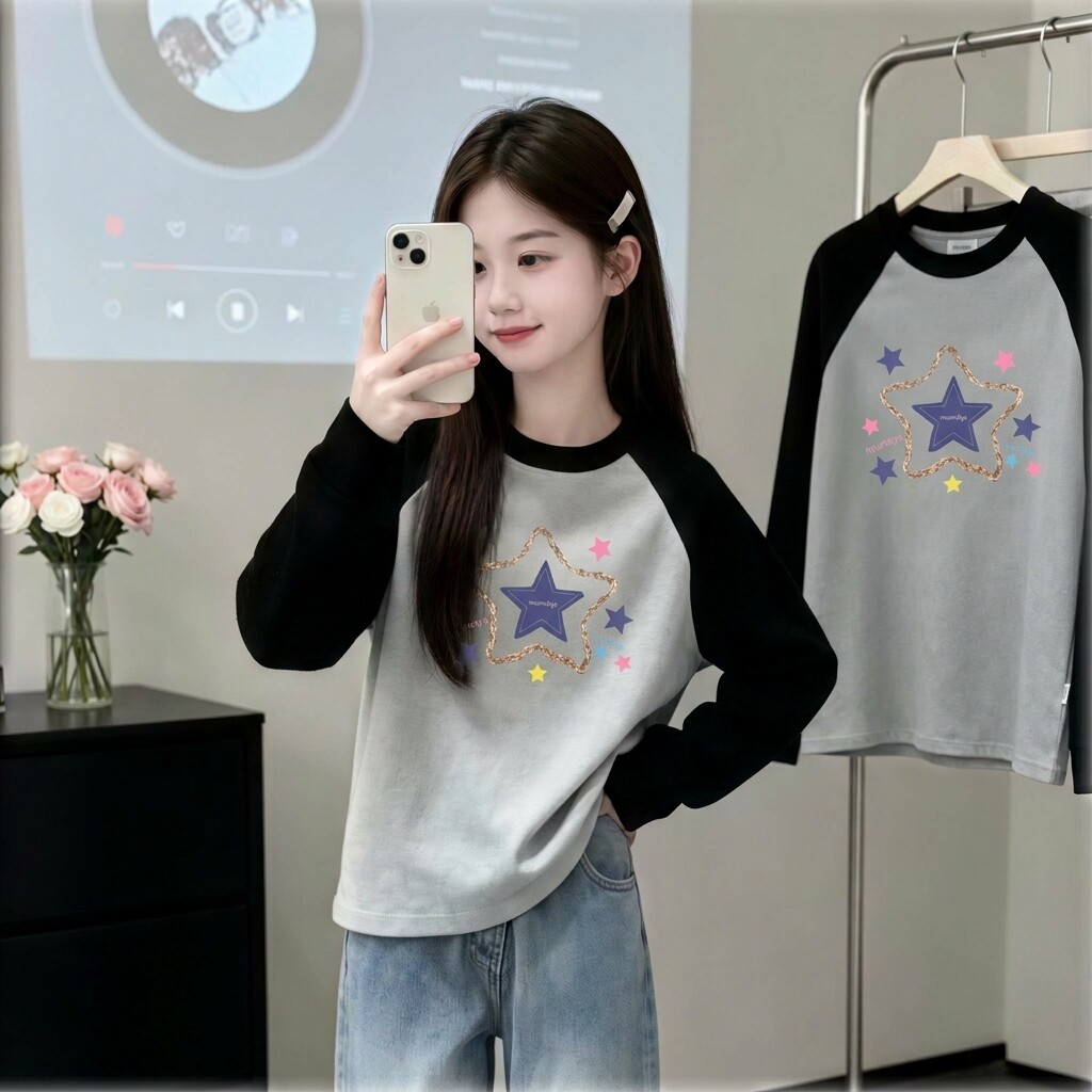 女童洋气卡通长袖韩版T恤打底衫