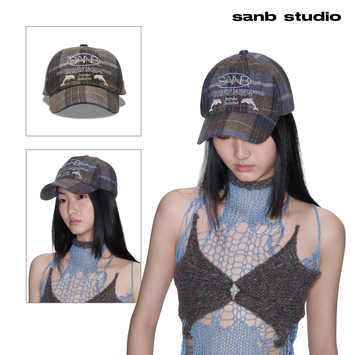 SANB Dualfin系列复古格 韩系美式复古秋冬毛呢棒球帽显脸小男女