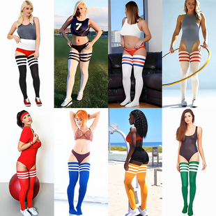 少量货源 欧美复古大腿袜子条纹美腿加厚长筒网红啦啦队夜店演出