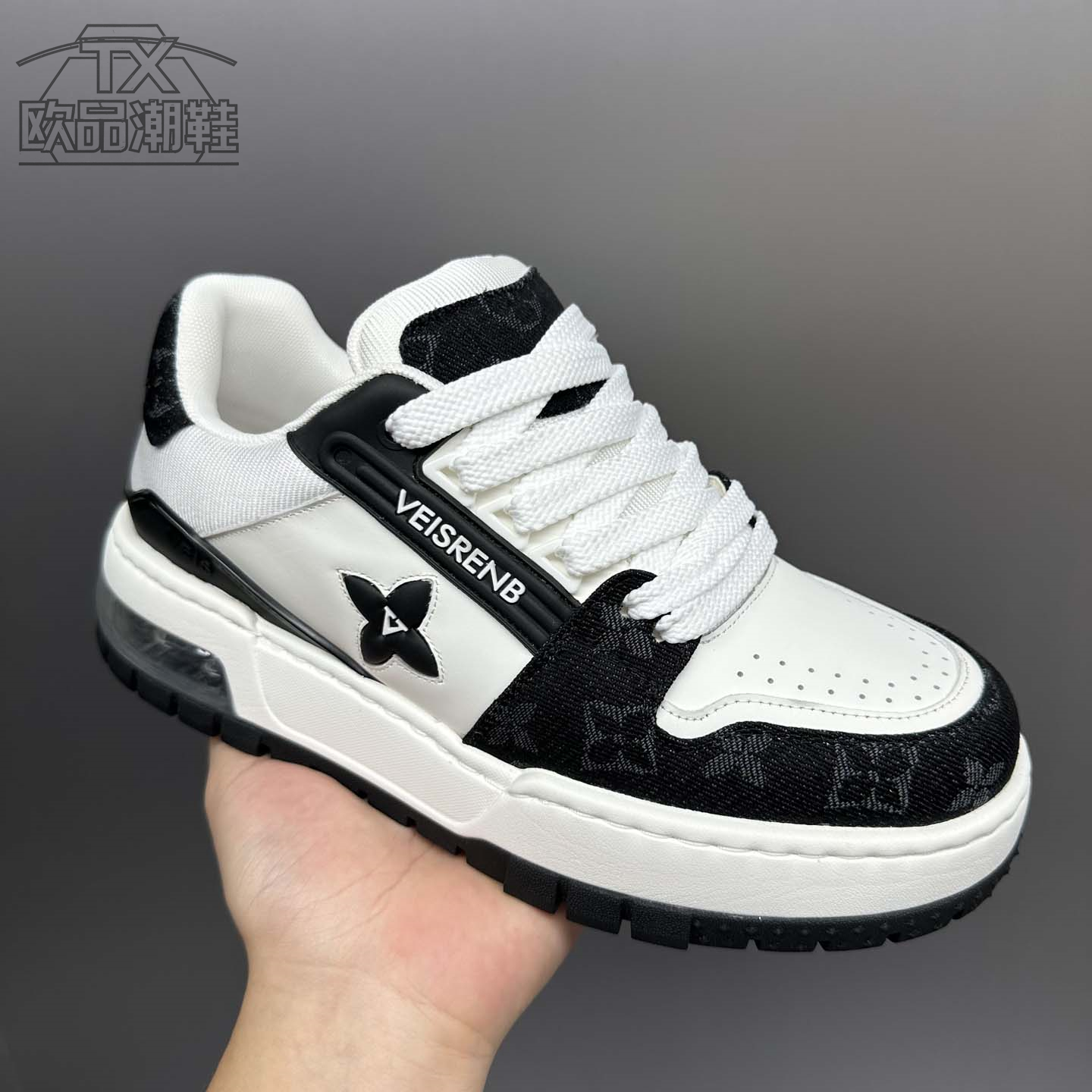 欧货真皮拼接简约黑白板鞋男2025秋季新款厚底增高轻便运动休闲鞋