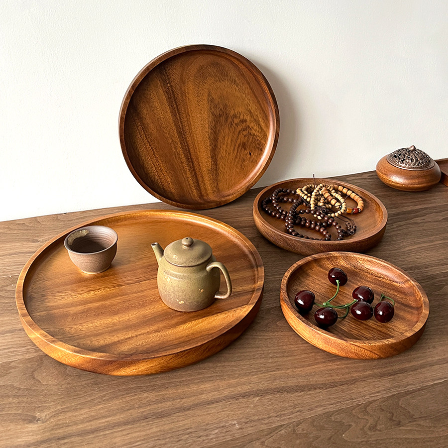 实木托盘加厚圆盘胡桃木茶盘家用整木水果盘点心餐盘干泡盘日式,餐饮具,果盆/果盘/果篮,淘宝优惠券,粉丝福利购,淘宝优惠卷