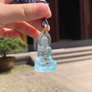 代杭州流通处琉璃药师佛吊坠天蓝观音佛像饰品男女款古法守护挂件