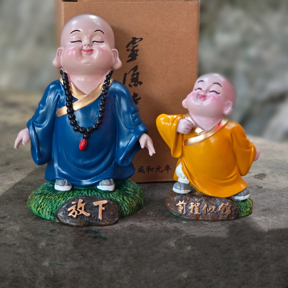 代杭州灵隐小和尚摆件琉璃六度般若车摆树脂禅定沙弥礼盒装摆台
