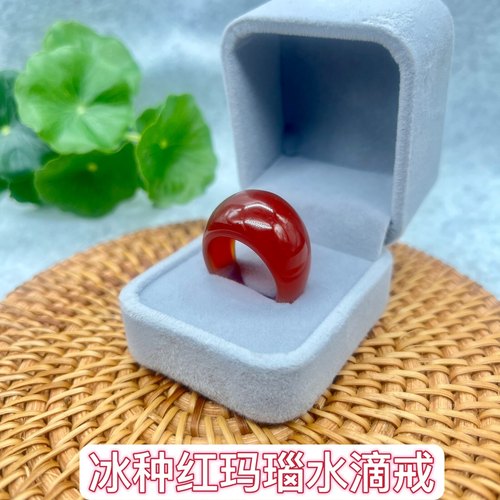 天然红玛瑙水滴扳指本命年鸿运男女款戒冰种绿黑白色玉髓戒指情侣