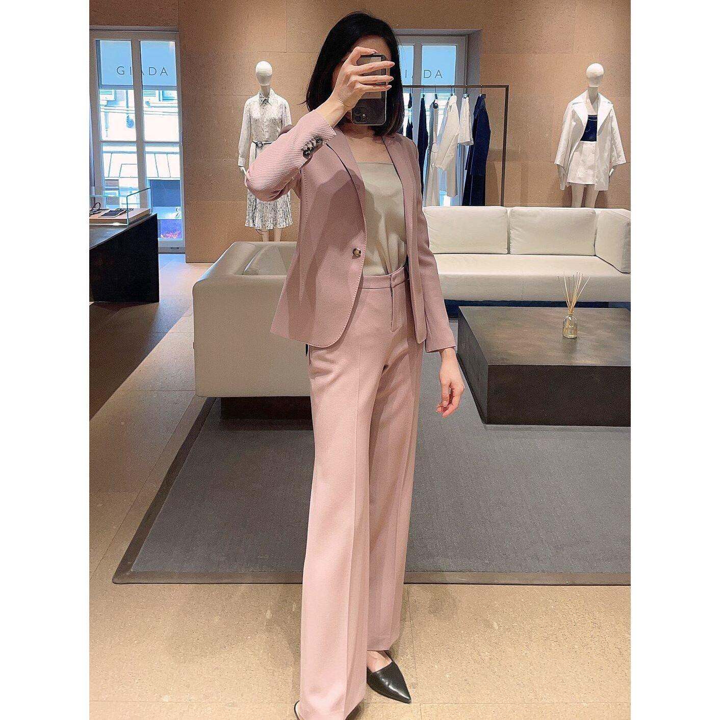 Ownit/纱罗桦木粉春夏款修身王鸥休闲裤时尚女士西装套装
