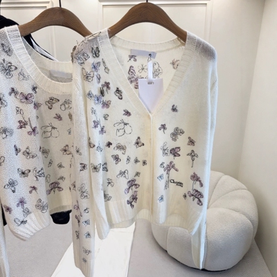 D家重工蝴蝶刺绣桑蚕丝针织开衫