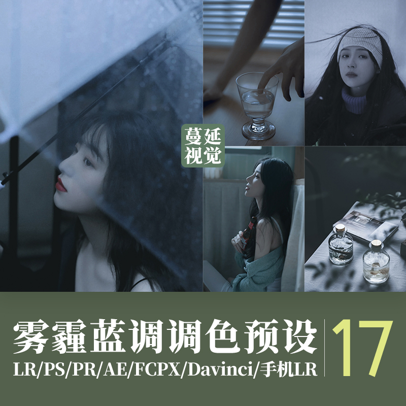 LR预设蓝调人像调色PR仿冲扫胶片PS暗调手机滤镜LUTs滤镜FCPX